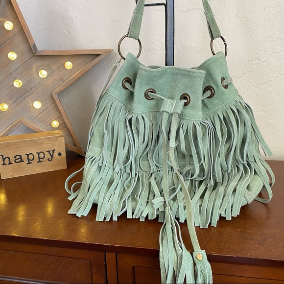 Chocolate New York mint green leather bucket bag - Picture 2 of 13
